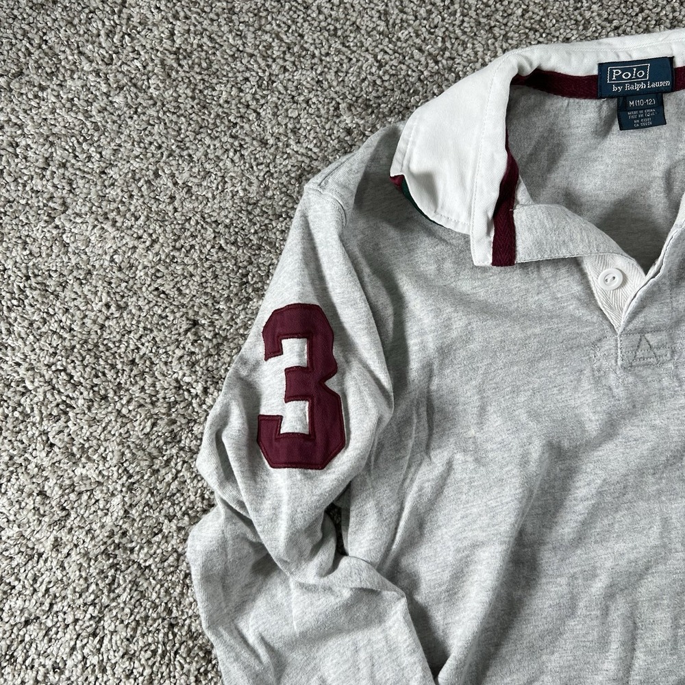 Vintage Polo Ralph Lauren The Iconic‎ Rugby Shirt Boys Medium Burgundy Big Pony - Picture 4 of 6